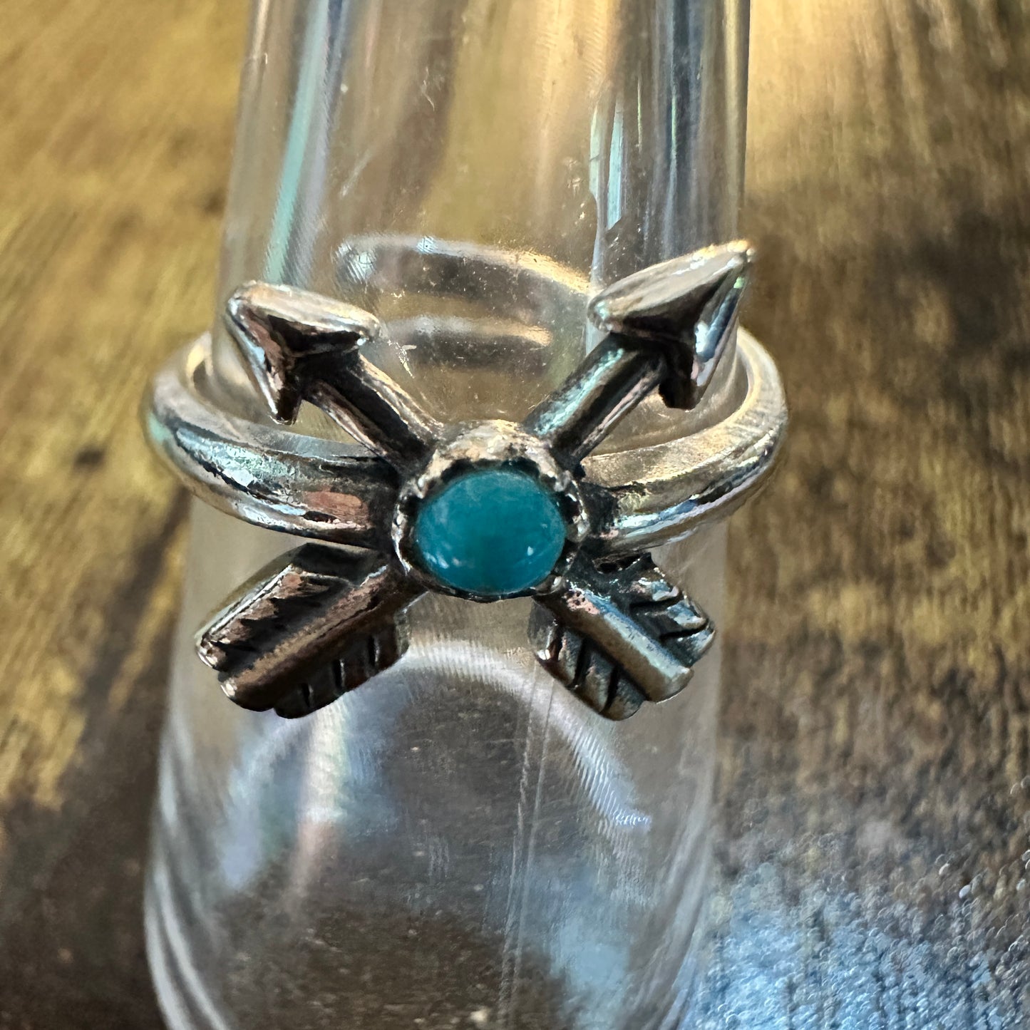 Boho Native American Friendship Arrow Adjustable Sterling Silver Turquoise Ring, Gift Box