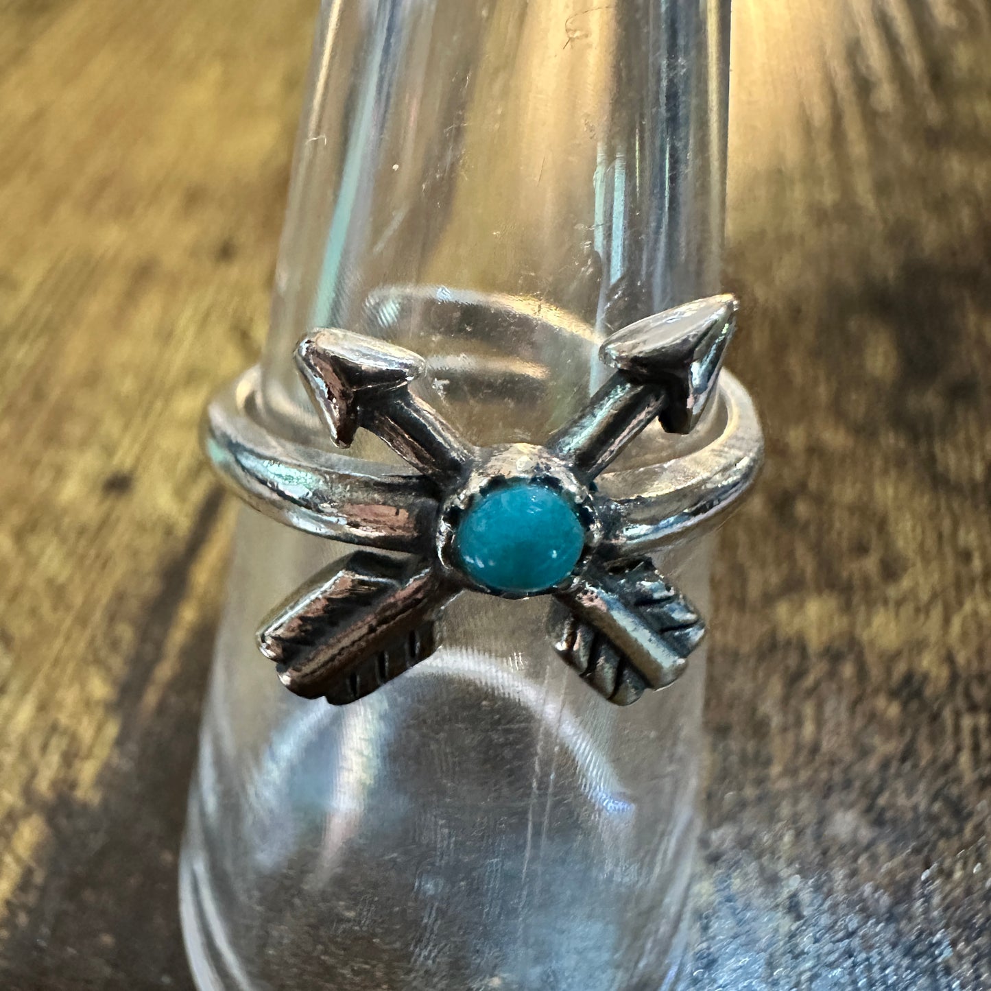 Boho Native American Friendship Arrow Adjustable Sterling Silver Turquoise Ring, Gift Box