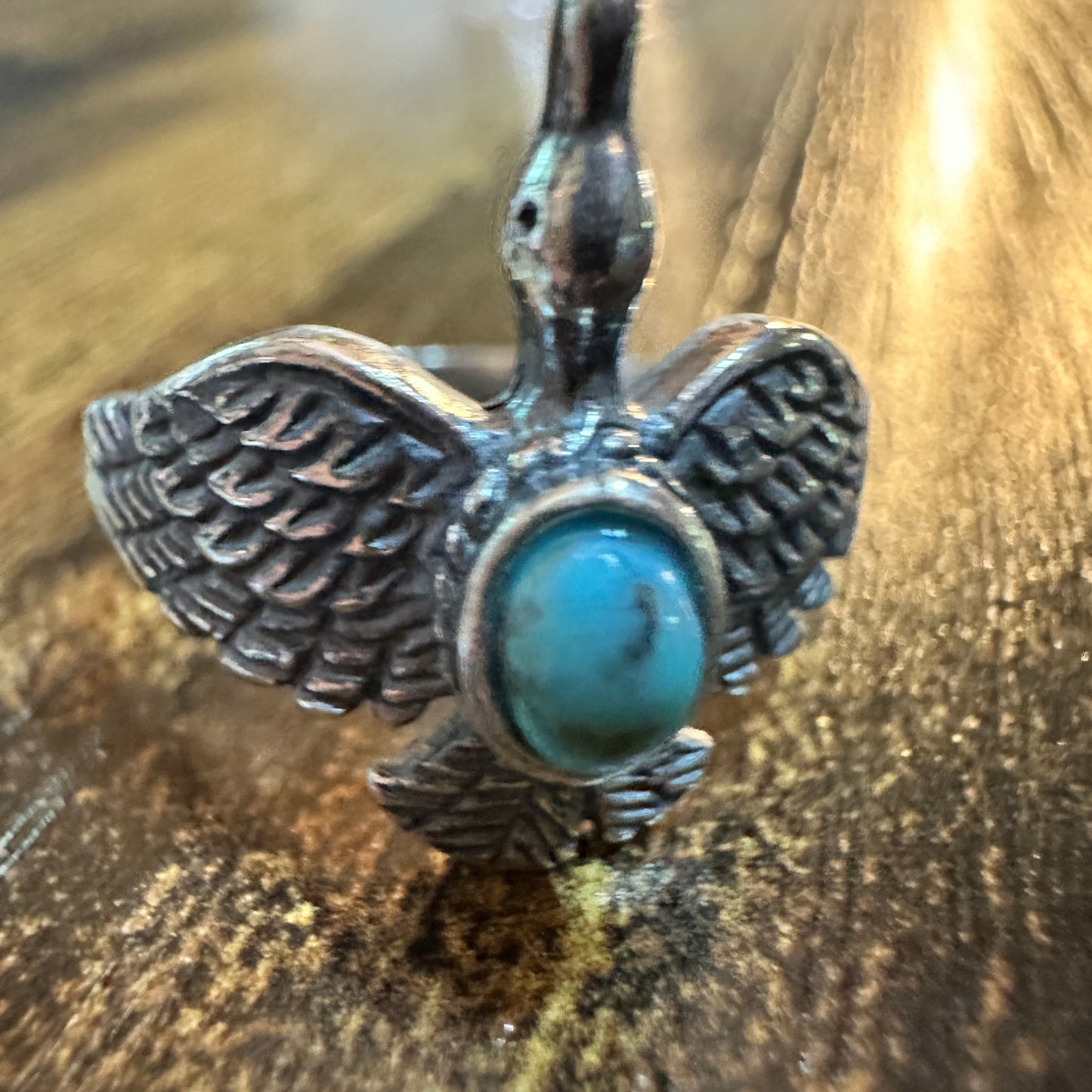 Boho Chic Native American Guardian Hawk Turquoise Ring: Size 7, 8,10, Gift Box