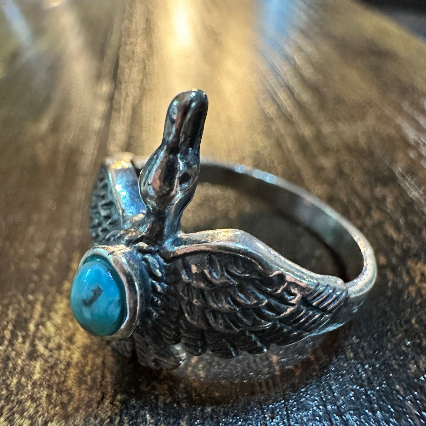 Boho Chic Native American Guardian Hawk Turquoise Ring: Size 7, 8,10, Gift Box
