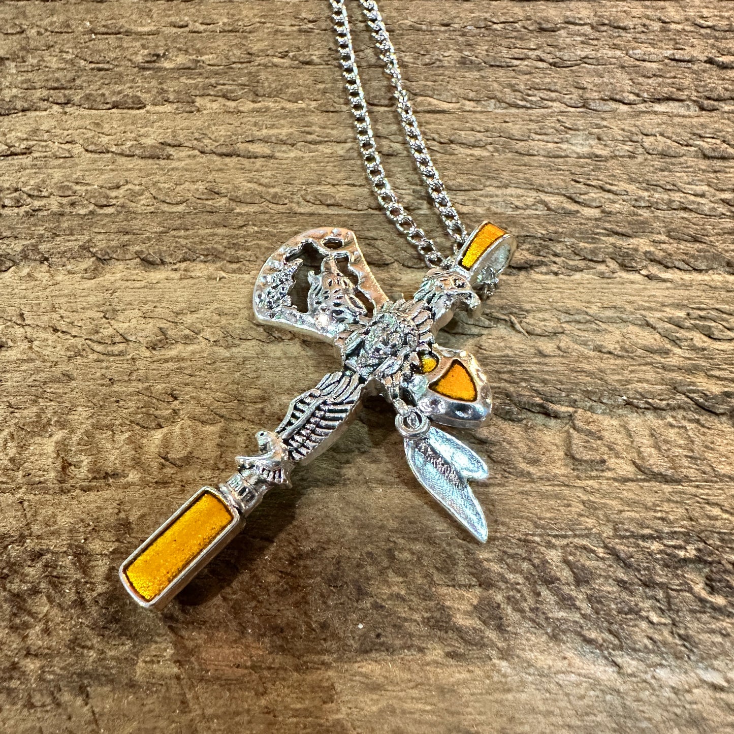 Navajo Style Indian Eagle Necklace With Mixed Metals On Adjustable 18 Inch Chain