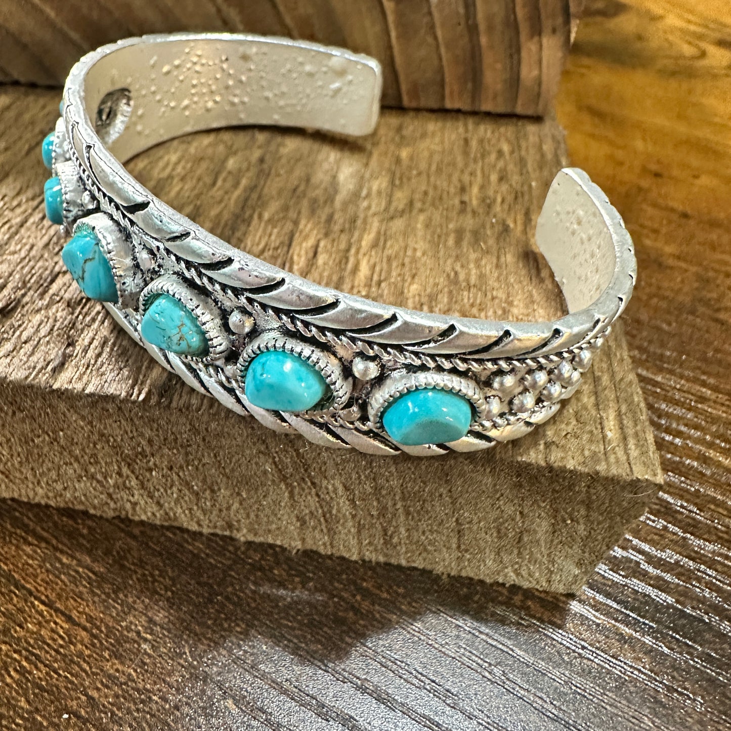 710824 Turquoise Cuff Bracelet with Natural Stone Charm