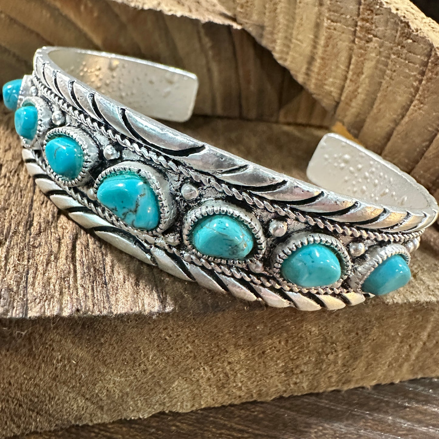 710824 Turquoise Cuff Bracelet with Natural Stone Charm