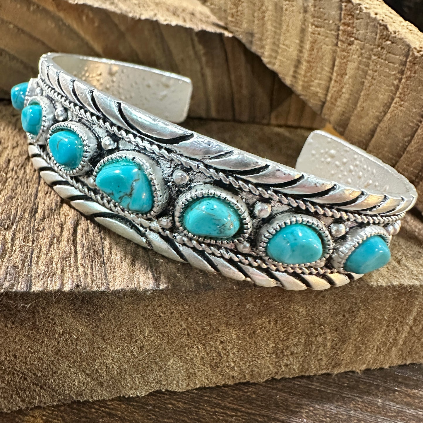 710824 Turquoise Cuff Bracelet with Natural Stone Charm