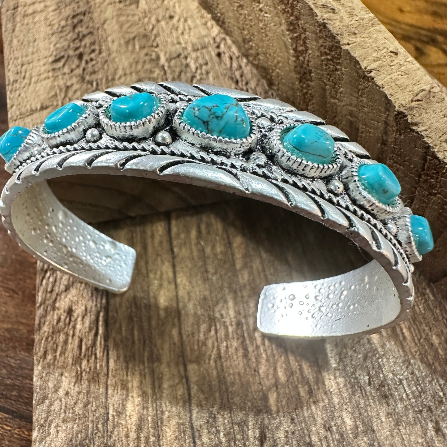710824 Turquoise Cuff Bracelet with Natural Stone Charm