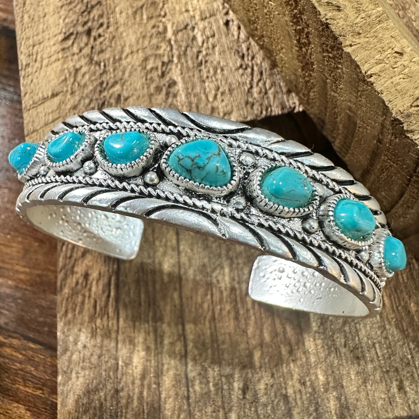 710824 Turquoise Cuff Bracelet with Natural Stone Charm