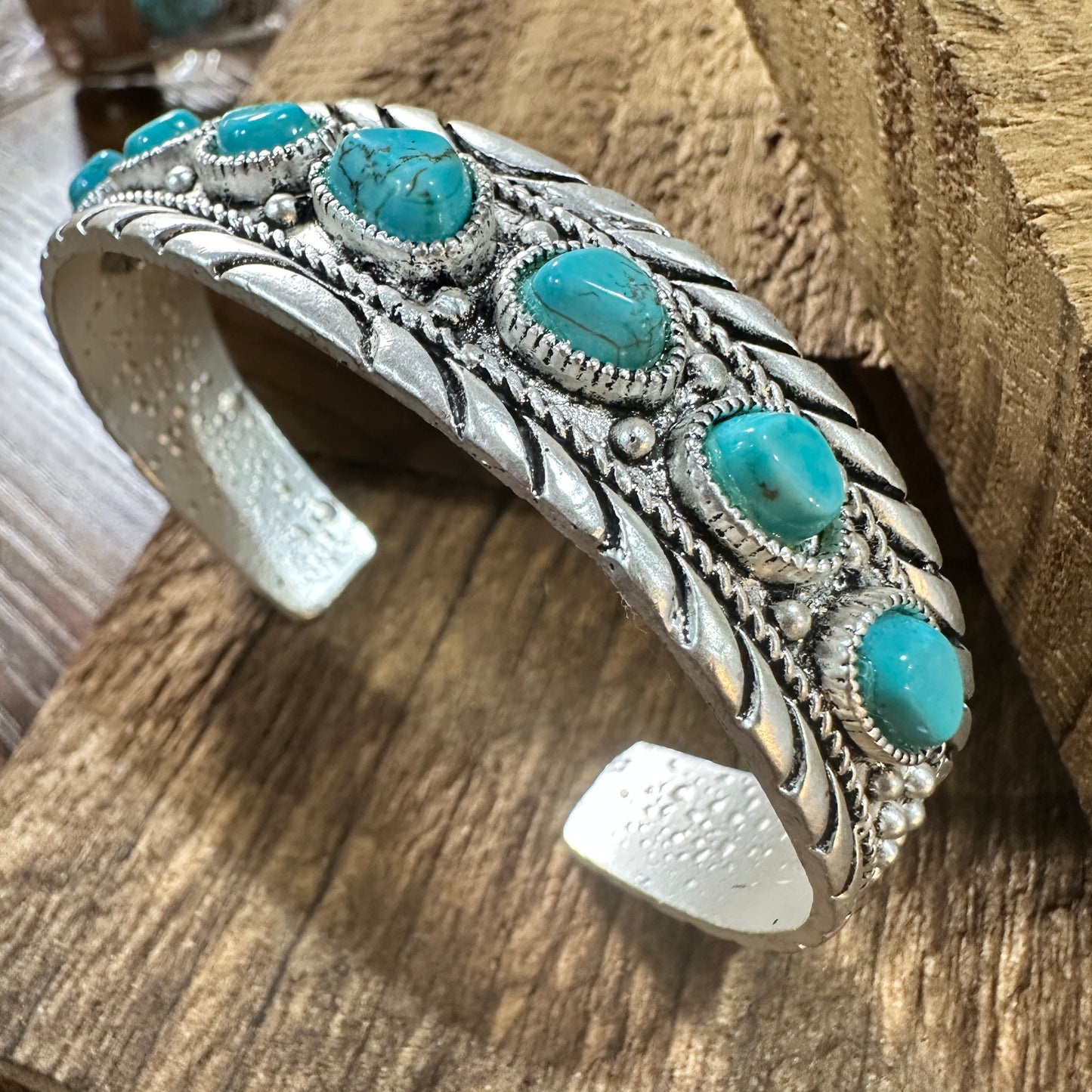 710824 Turquoise Cuff Bracelet with Natural Stone Charm