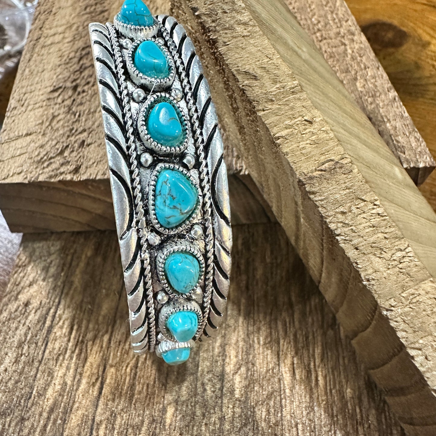 710824 Turquoise Cuff Bracelet with Natural Stone Charm