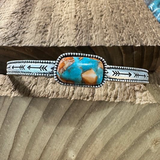 Gemstone Cuff Bracelet in Antique Silver Finish, Southwestern Cowgirl Bangle, Ships in Gift Box