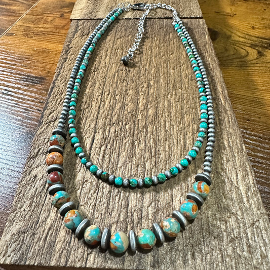 Handmade Gemstone Necklace with Navajo Beads, Boho Southwestern , Ships in Gift Box