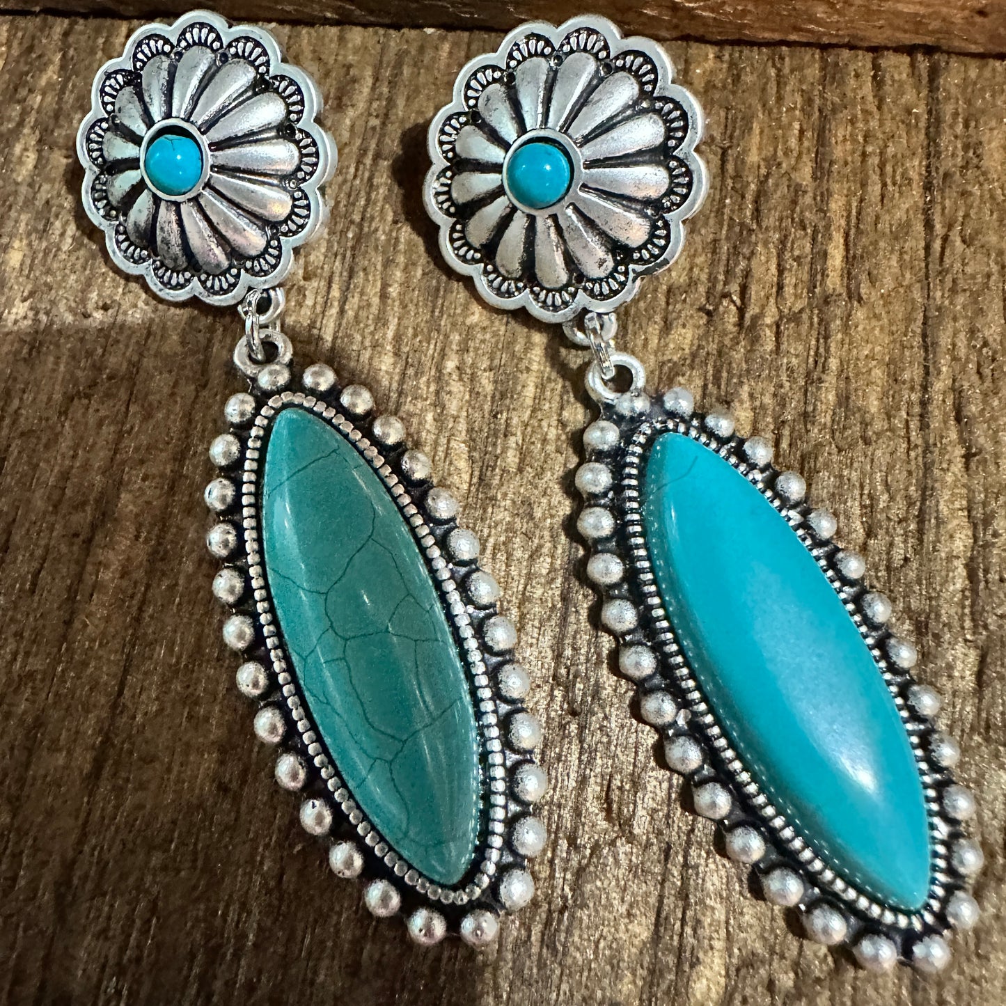 Turquoise Concho Stud Drop Earrings, Native American Design, Ships in Gift Box