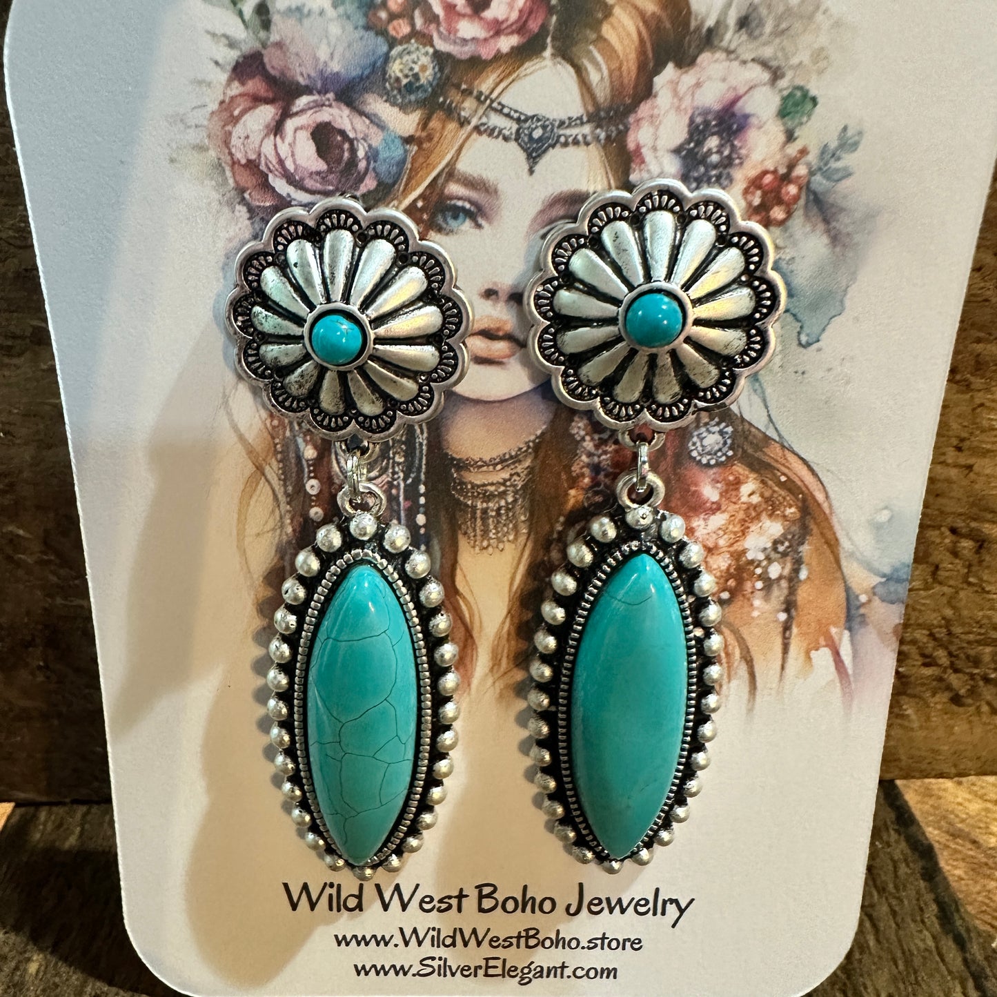 Turquoise Concho Stud Drop Earrings, Native American Design, Ships in Gift Box