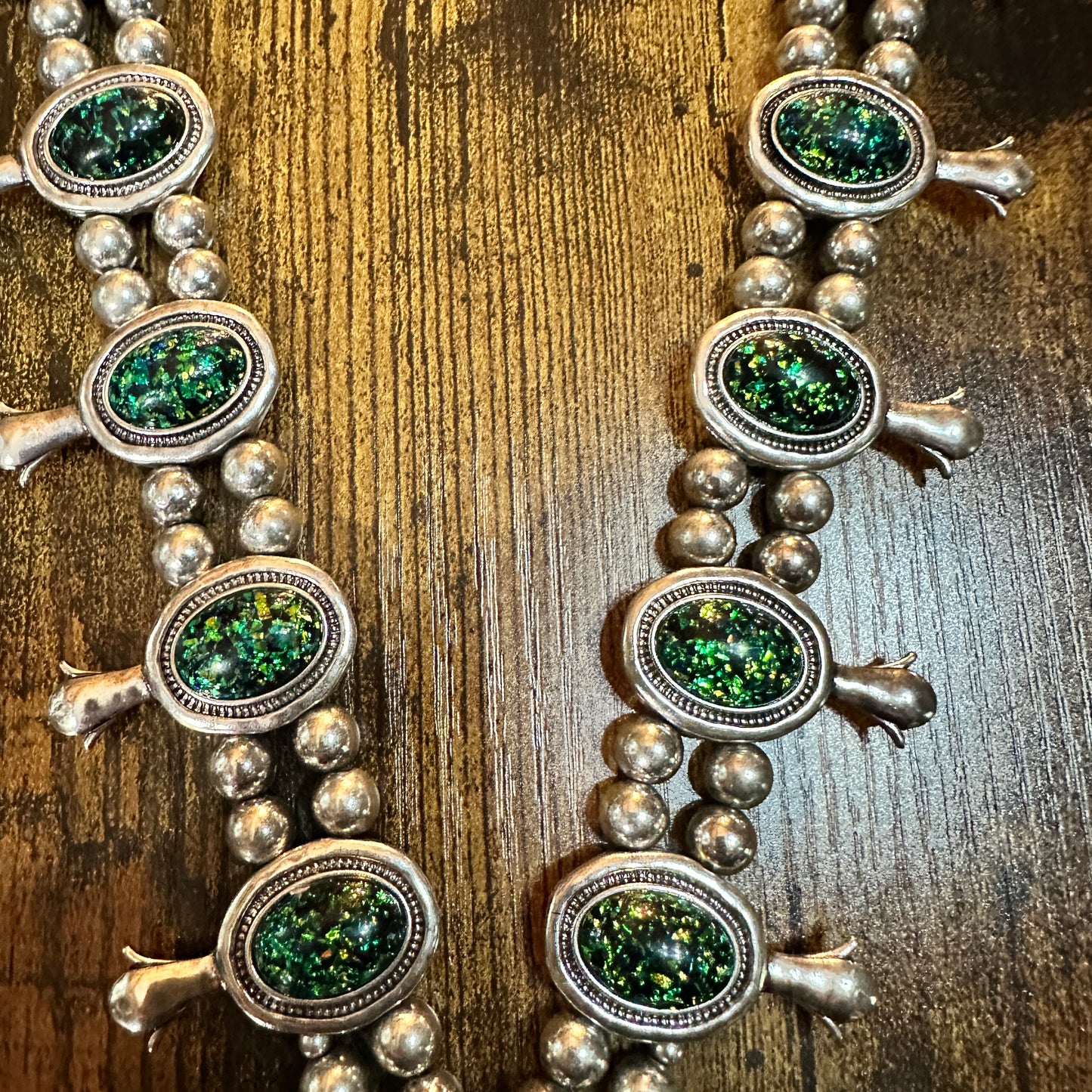 Squash Southwestern Blossom Glittering Seraphinite Necklace and Earrings Set