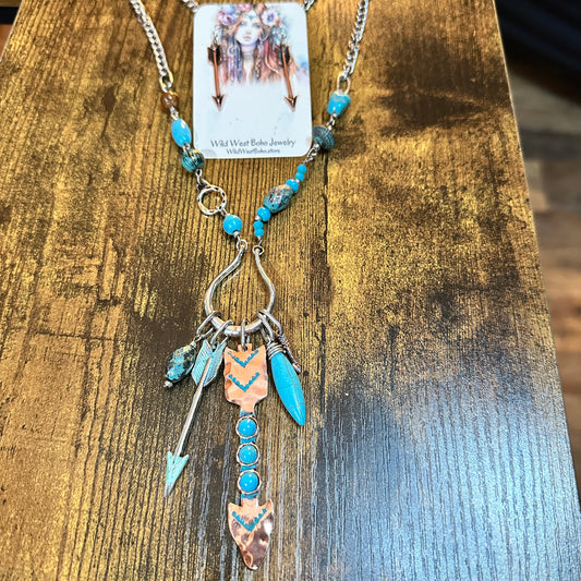 Turquoise Arrow Horseshoe Western Style Necklace and Earring Set
