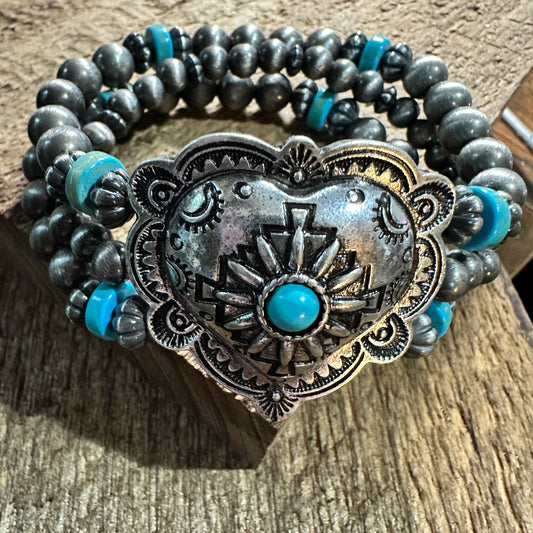Silver Western Heart Navajo Turquoise Beads Bracelet for Stylish Accessory