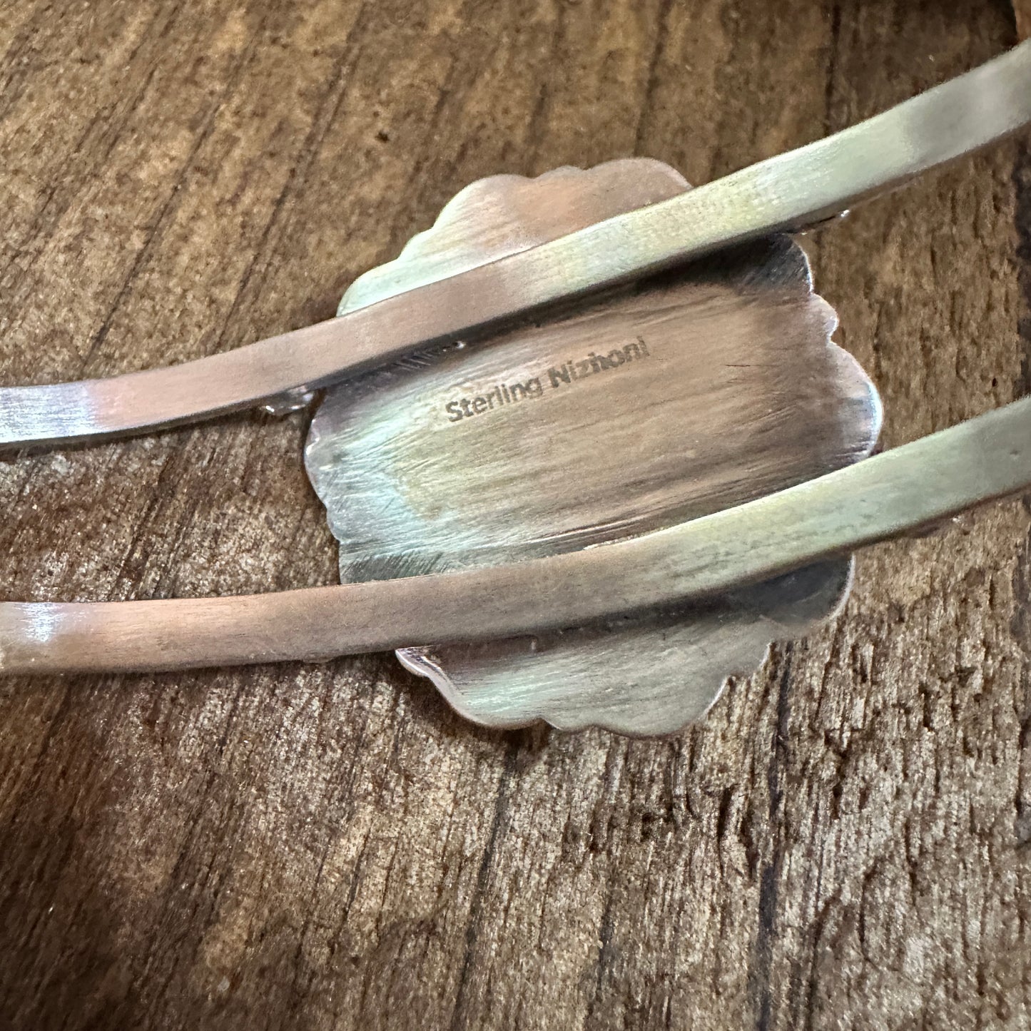 Handmade Sterling Silver Honey Dahlia Cuff Bracelet, Signed , Natural Stone