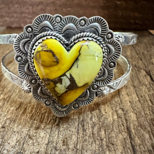 Handmade Sterling Silver Honey Dahlia Cuff Bracelet, Signed , Natural Stone