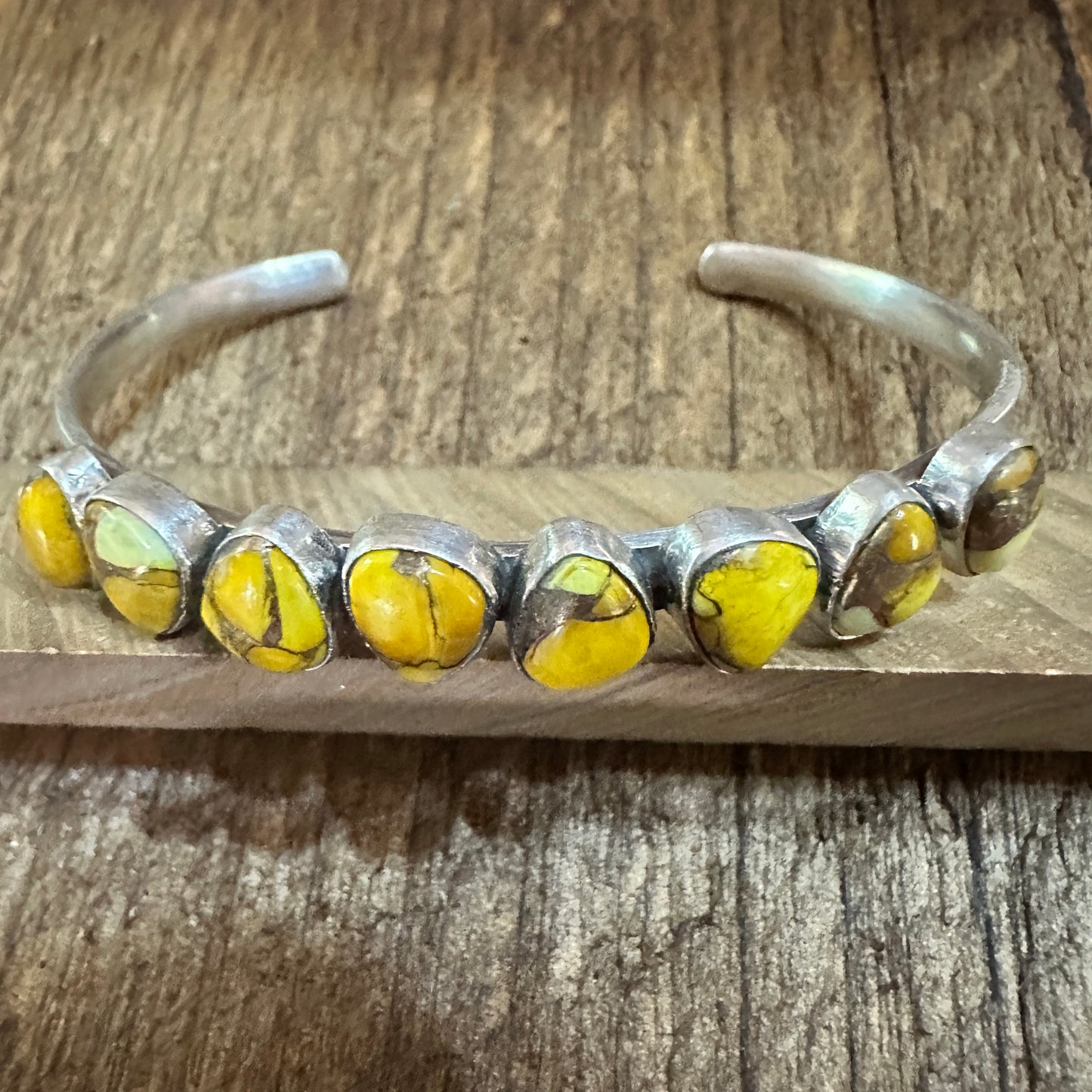 Handmade Sterling Silver Honey Dahlia Cuff Bangle Bracelet, Signed , Natural Stone
