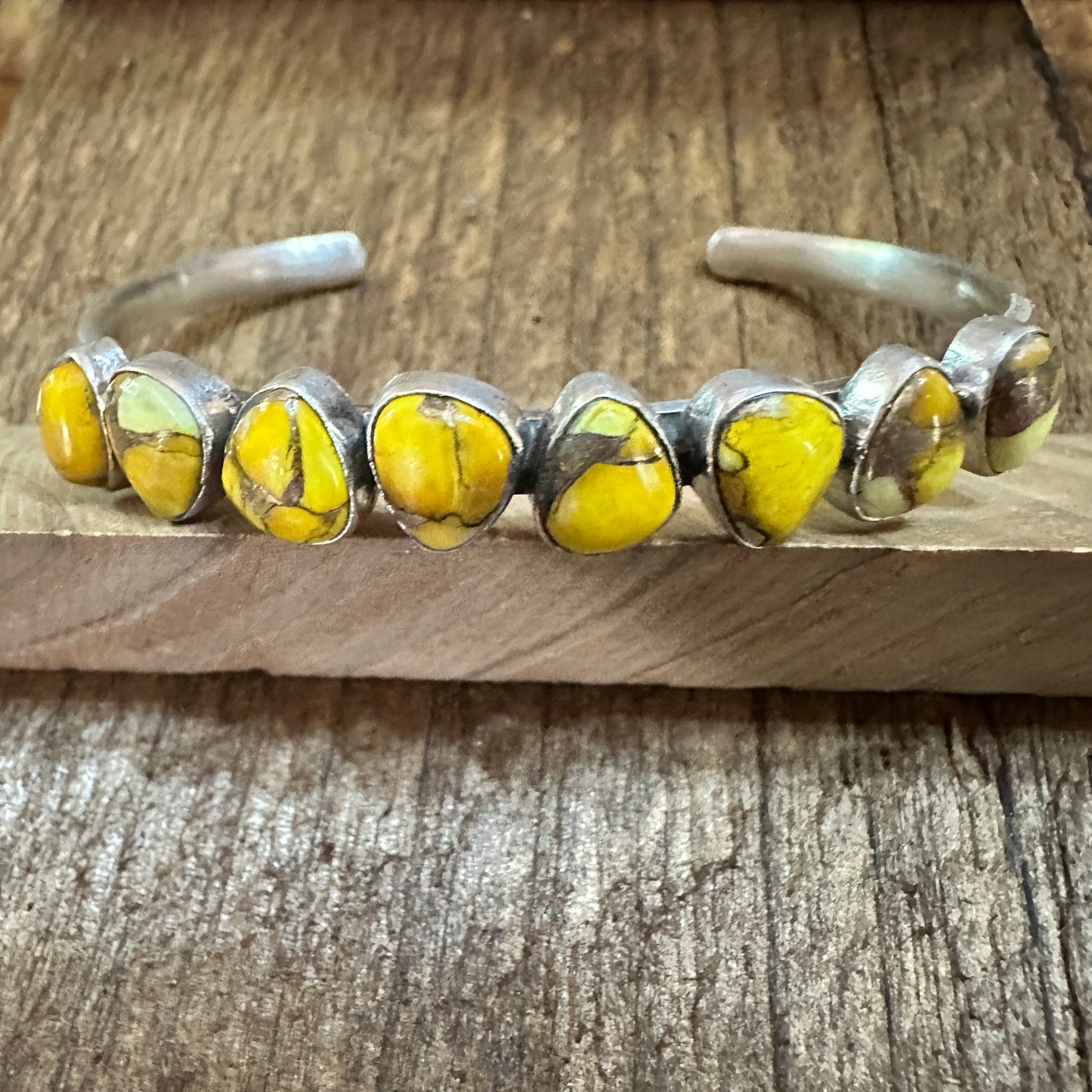 Handmade Sterling Silver Honey Dahlia Cuff Bangle Bracelet, Signed , Natural Stone