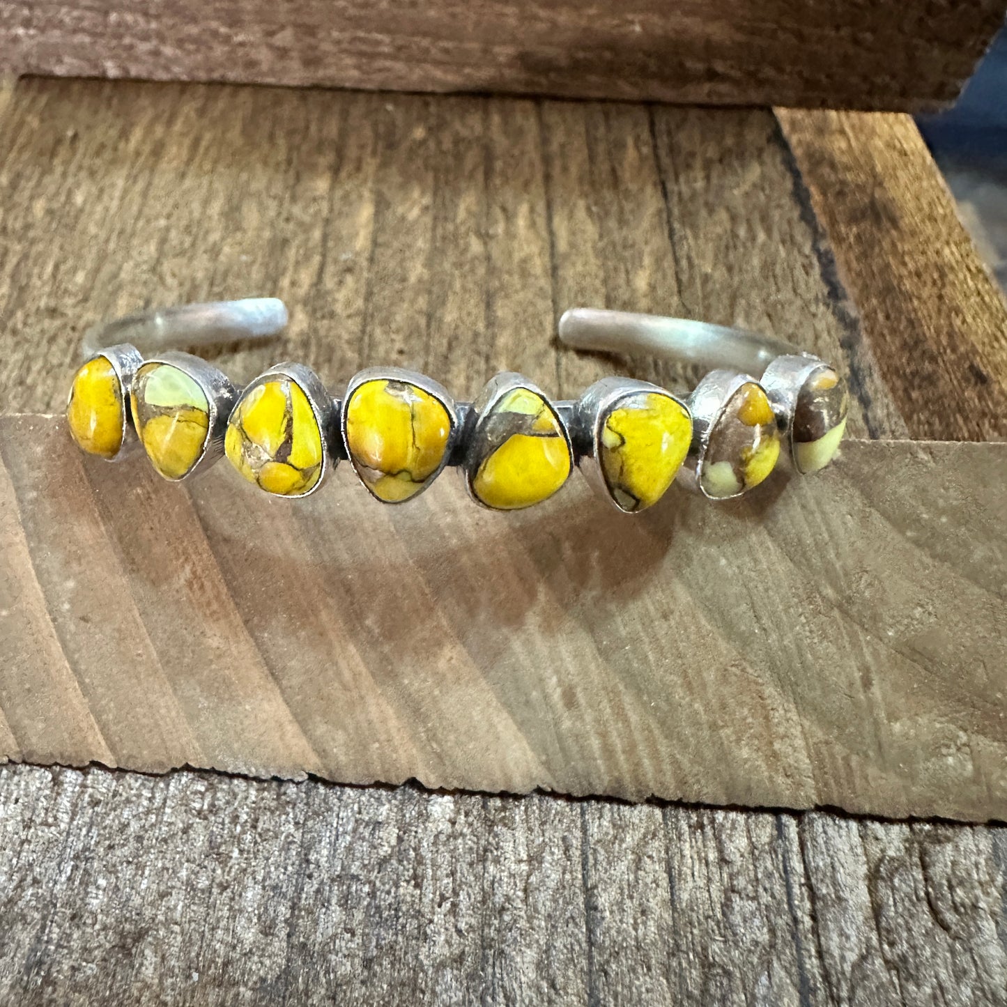 Handmade Sterling Silver Honey Dahlia Cuff Bangle Bracelet, Signed , Natural Stone