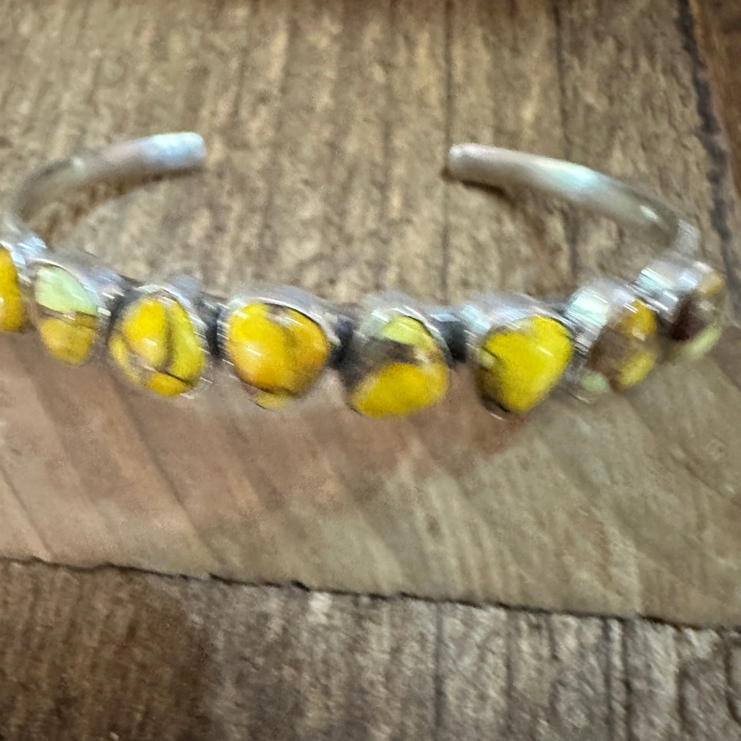 Handmade Sterling Silver Honey Dahlia Cuff Bangle Bracelet, Signed , Natural Stone