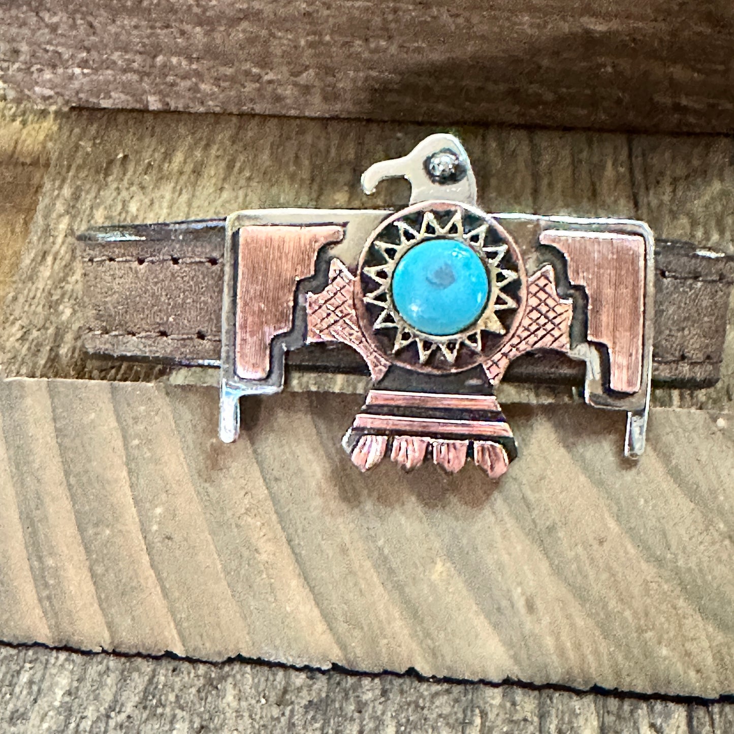 Handmade Boho Brown Leather Thunderbird Wide Cuff Bracelet, Gift Box