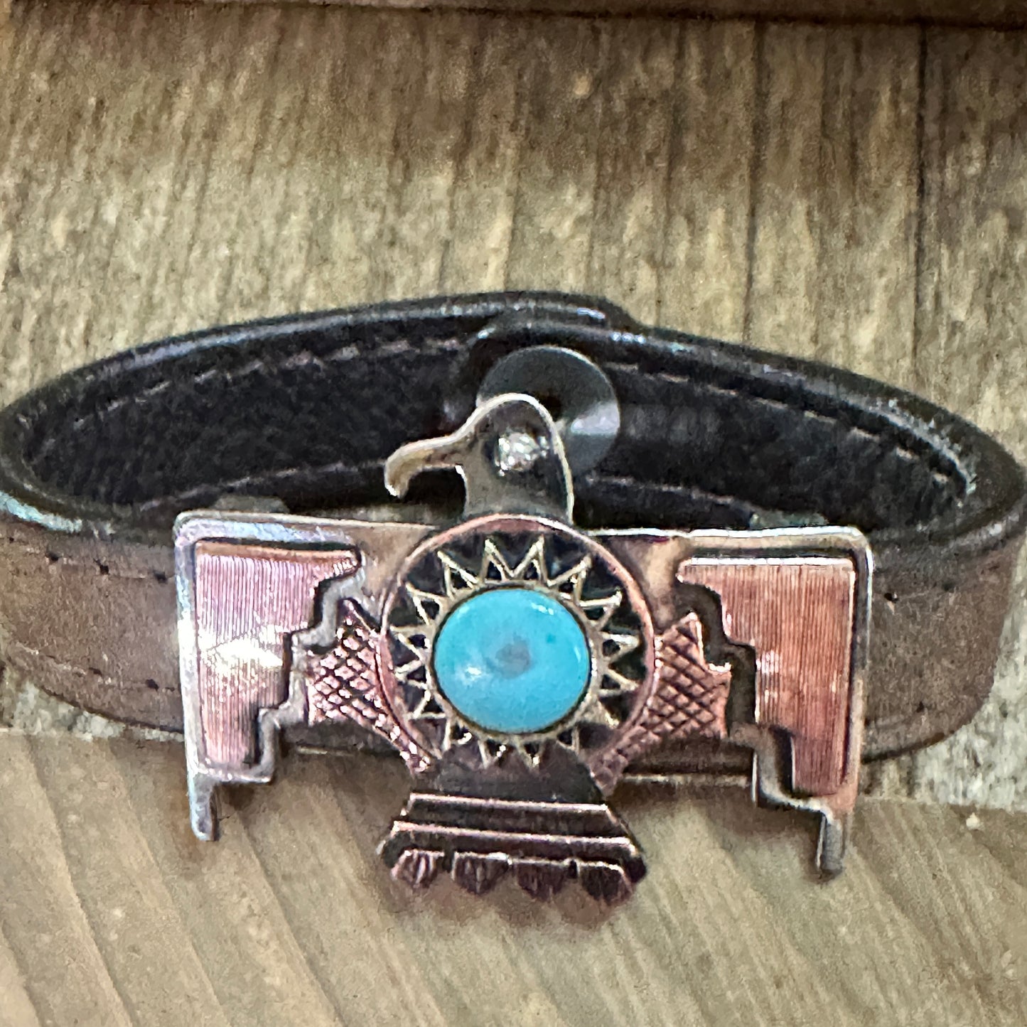 Handmade Boho Brown Leather Thunderbird Wide Cuff Bracelet, Gift Box