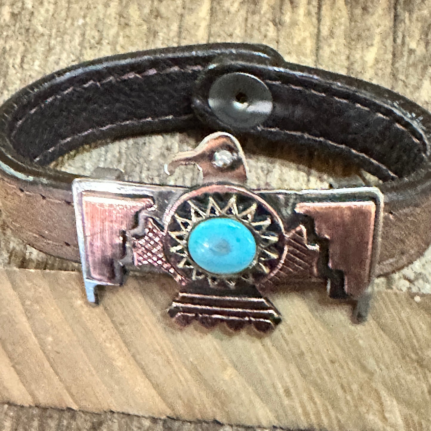 Handmade Boho Brown Leather Thunderbird Wide Cuff Bracelet, Gift Box