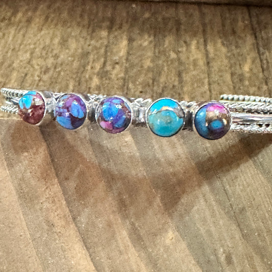 Navajo Pink Dream Mojave & Sterling Silver Cuff Bracelet, Natural Stone, Signed