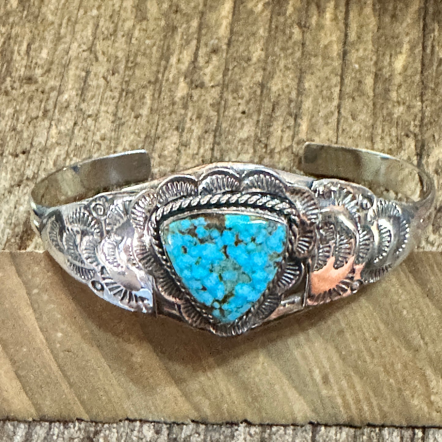 Handmade Sterling Silver Kingman Turquoise Cuff Bracelet Signed Gift Box