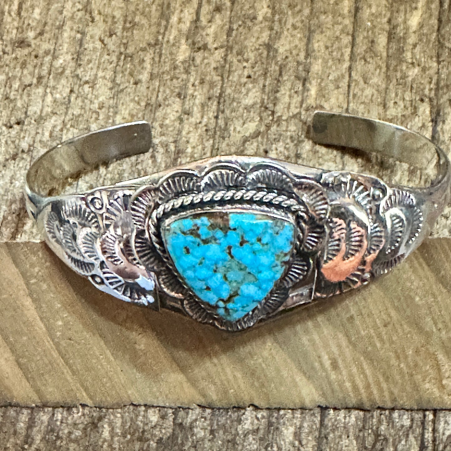 Handmade Sterling Silver Kingman Turquoise Cuff Bracelet Signed Gift Box
