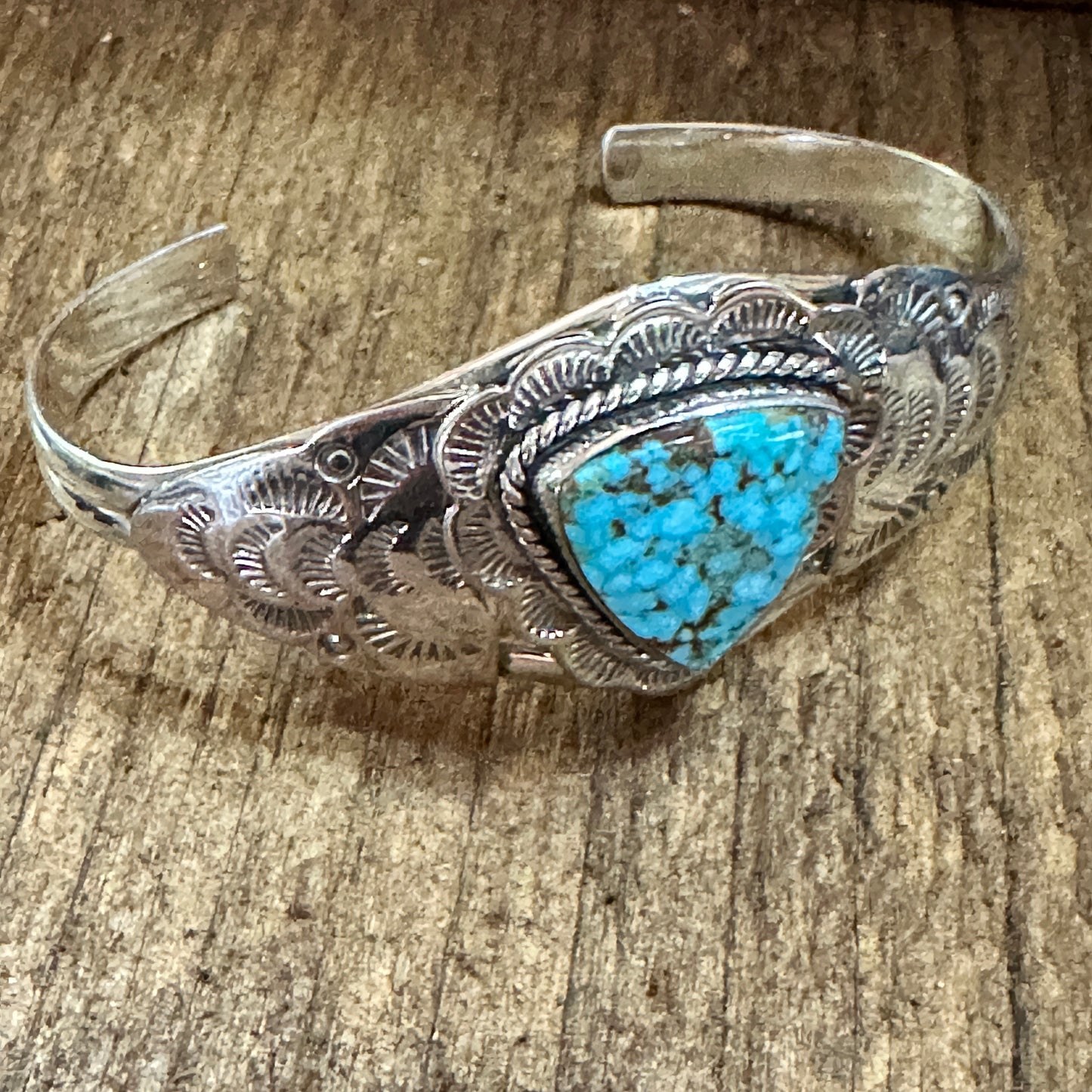 Handmade Sterling Silver Kingman Turquoise Cuff Bracelet Signed Gift Box