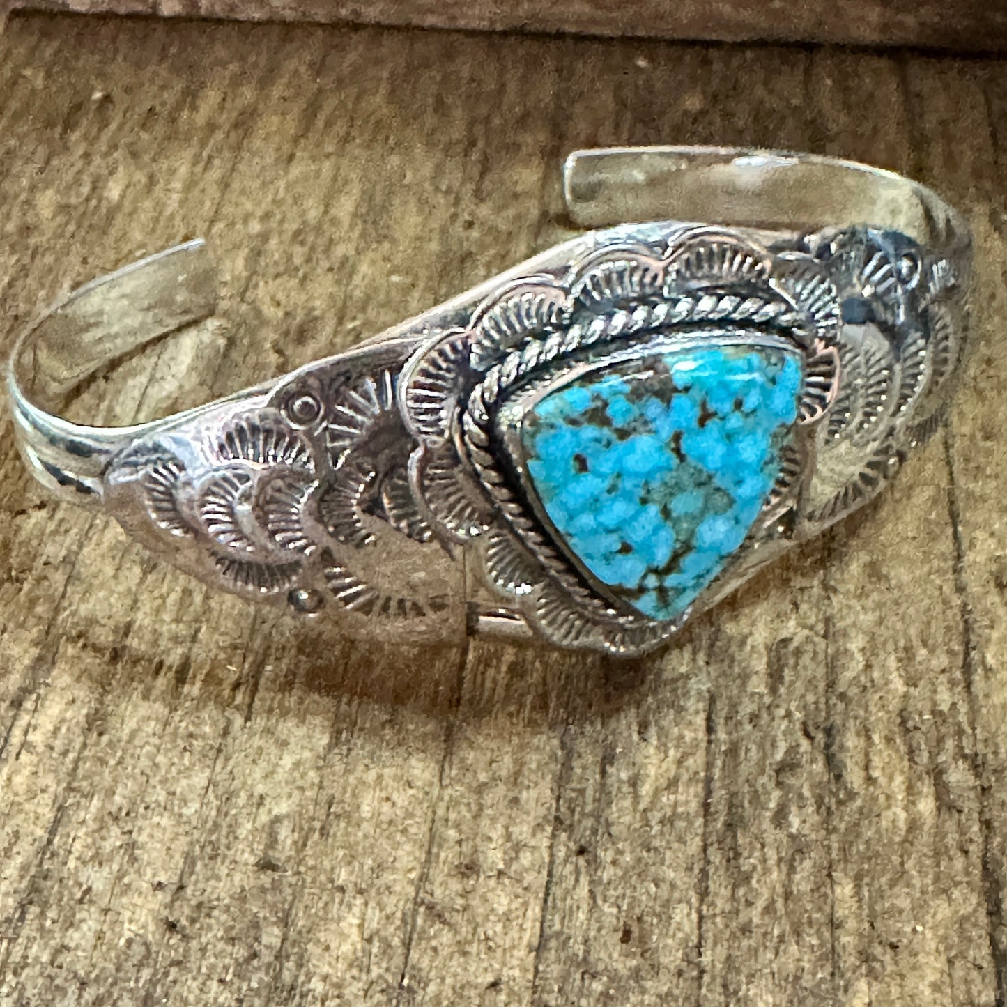 Handmade Sterling Silver Kingman Turquoise Cuff Bracelet Signed Gift Box