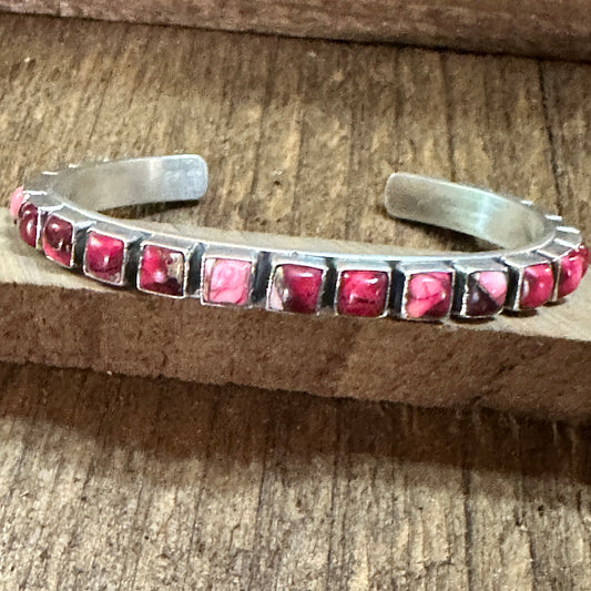 Handmade Sterling Silver Rose Dahlia Cuff Bracelet, Signed, Natural Stones
