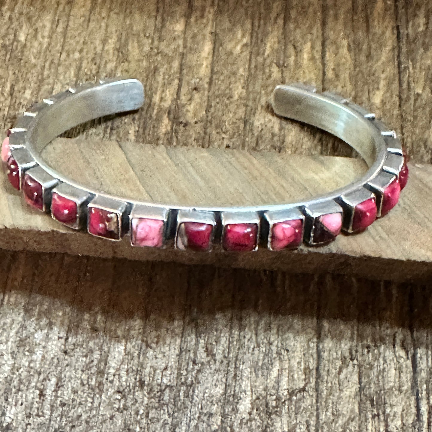 Handmade Sterling Silver Rose Dahlia Cuff Bracelet, Signed, Natural Stones