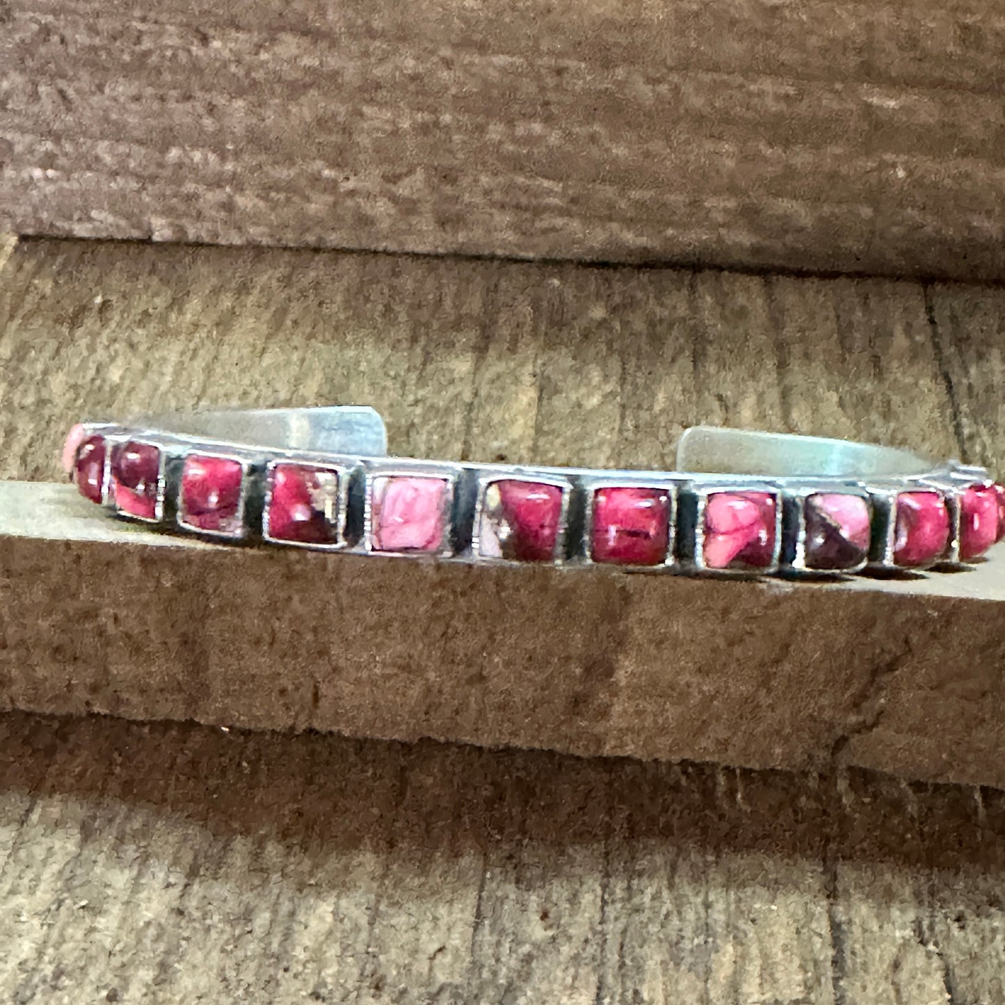 Handmade Sterling Silver Rose Dahlia Cuff Bracelet, Signed, Natural Stones