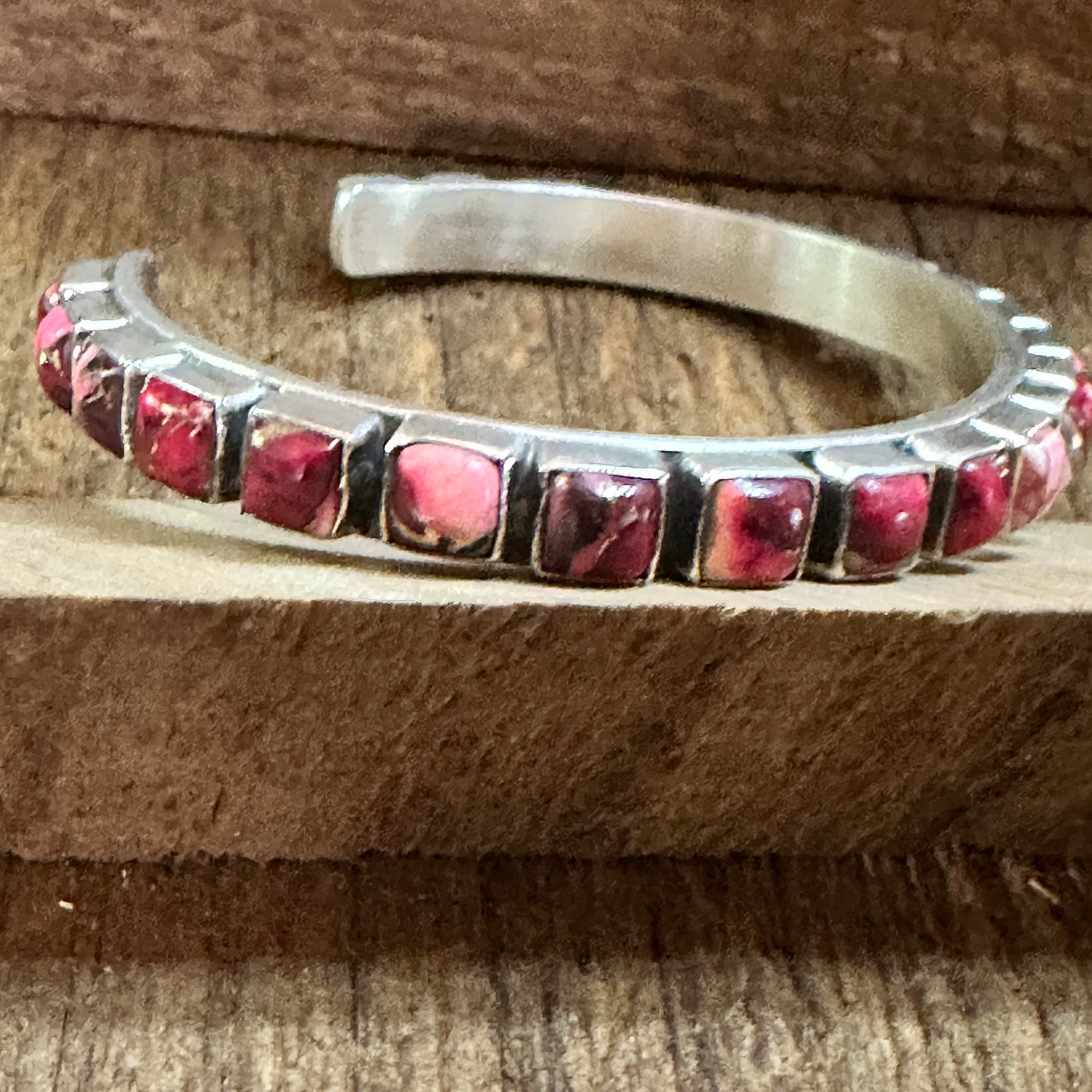 Handmade Sterling Silver Rose Dahlia Cuff Bracelet, Signed, Natural Stones