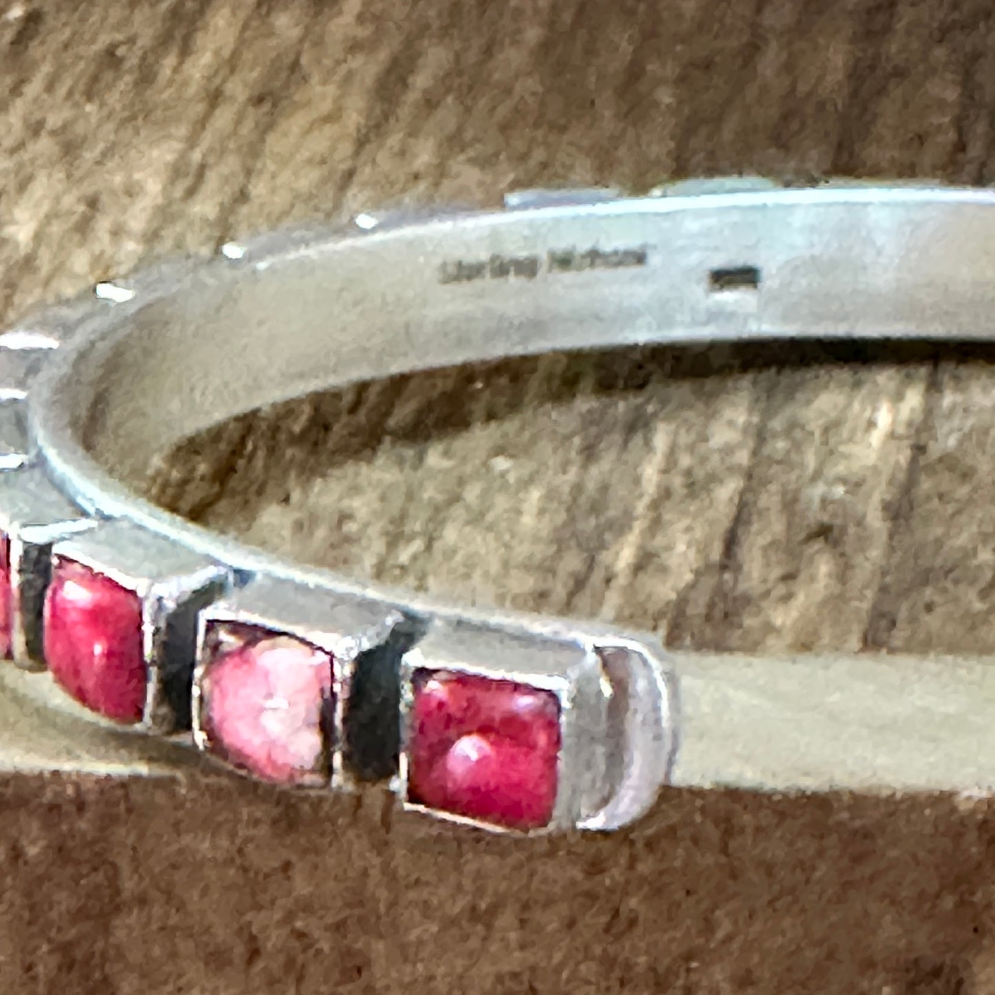 Handmade Sterling Silver Rose Dahlia Cuff Bracelet, Signed, Natural Stones