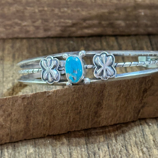 Navajo Sterling Cuff & Kingman Turquoise Floral Cuff Bracelet, Gift Box