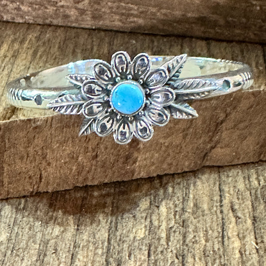 Handmade Flower Golden Hills Turquoise & Sterling Silver Cuff Bracelet, Natural Stone