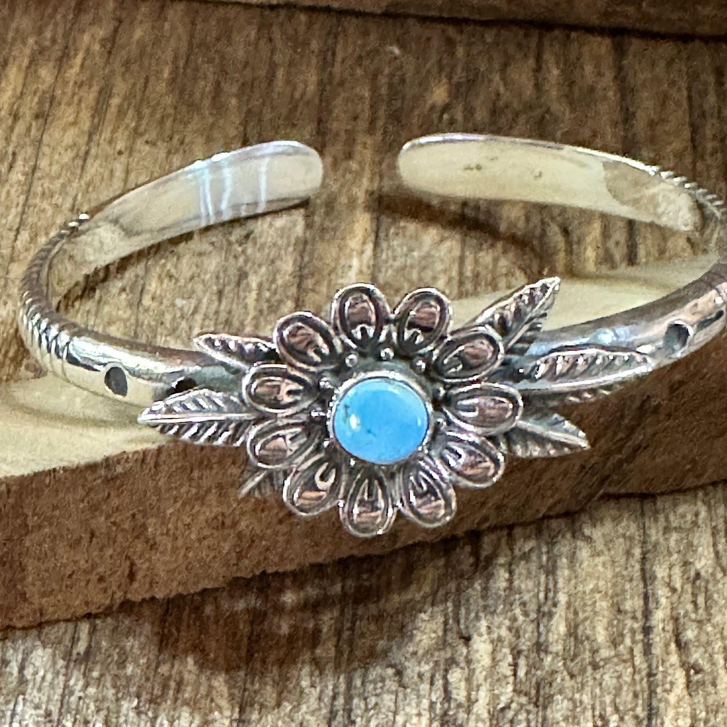 Handmade Flower Golden Hills Turquoise & Sterling Silver Cuff Bracelet, Natural Stone