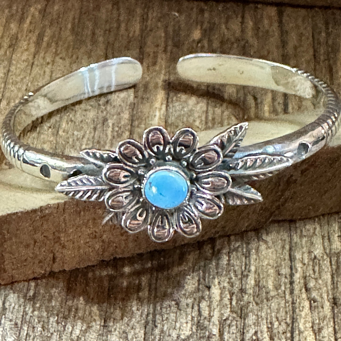 Handmade Flower Golden Hills Turquoise & Sterling Silver Cuff Bracelet, Natural Stone