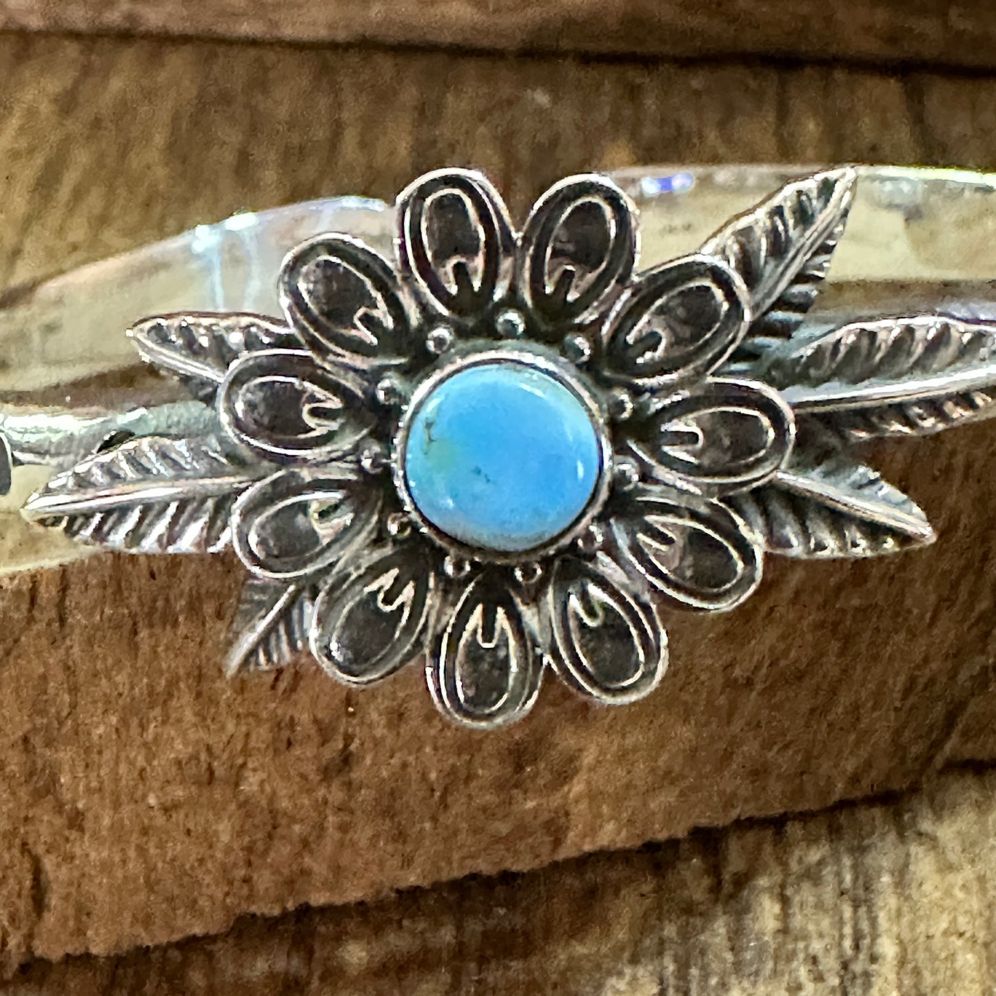 Handmade Flower Golden Hills Turquoise & Sterling Silver Cuff Bracelet, Natural Stone