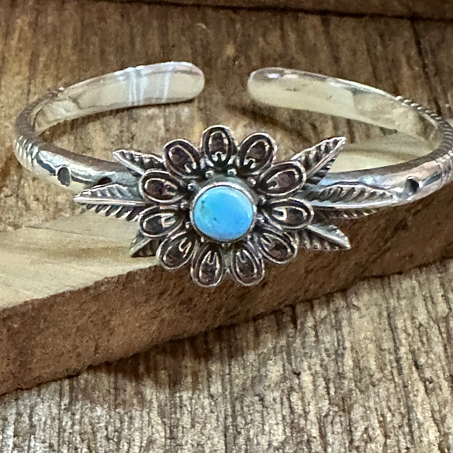 Handmade Flower Golden Hills Turquoise & Sterling Silver Cuff Bracelet, Natural Stone