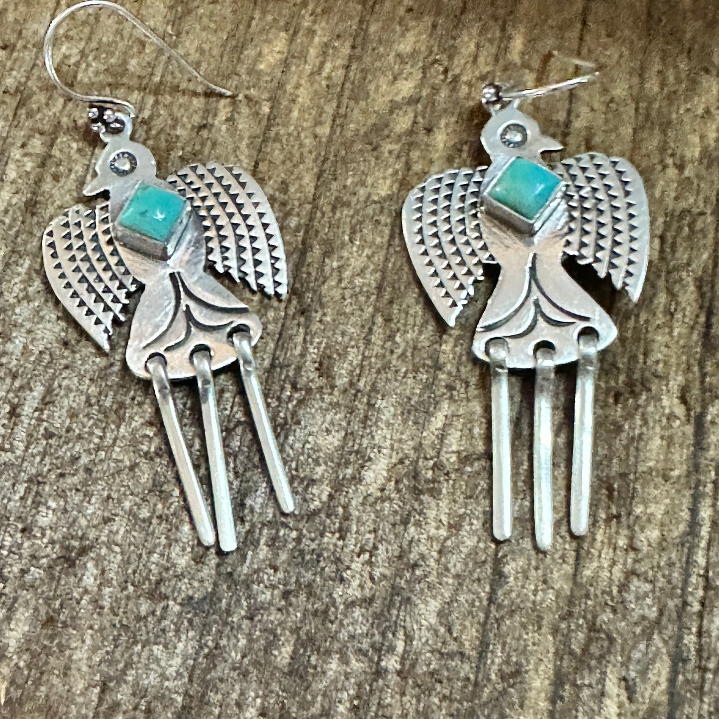 Sterling Silver Kingman Turquoise Dangle Thunderbird Necklace and Earrings Set