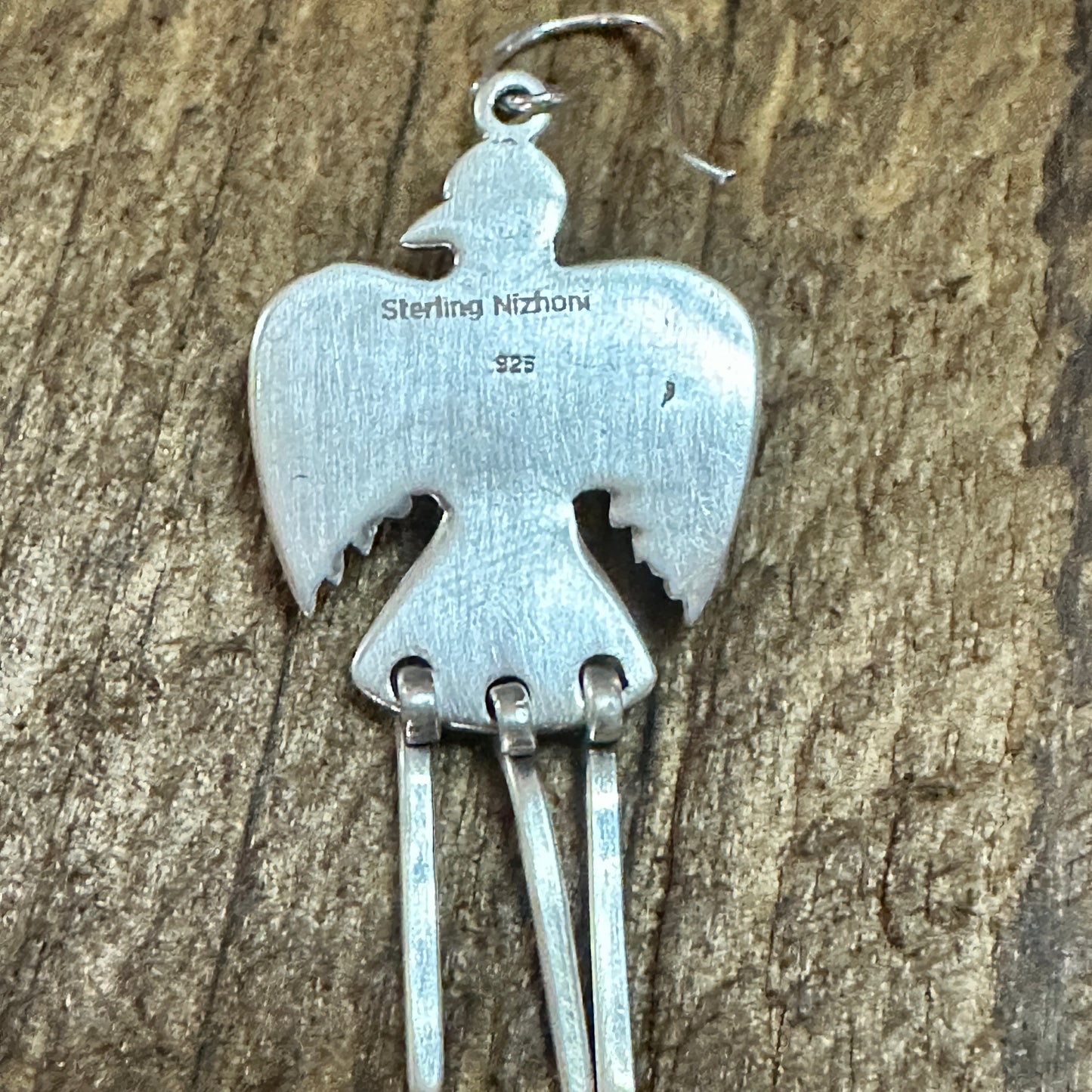 Sterling Silver Kingman Turquoise Dangle Thunderbird Necklace and Earrings Set