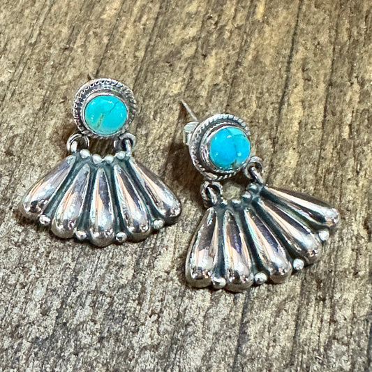 Handmade Kingman Turquoise Stud Earrings 925 Sterling Silver Signed