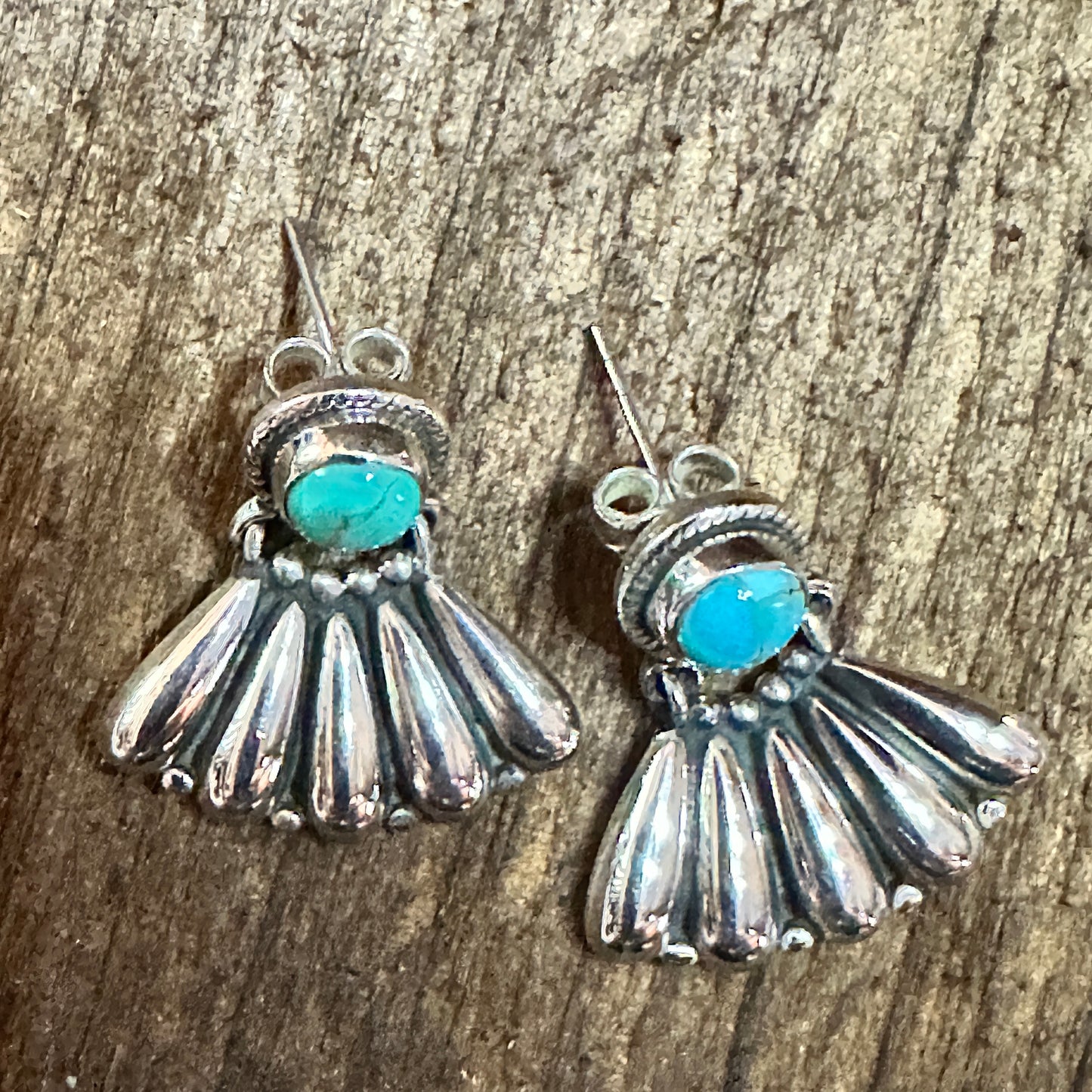 Handmade Kingman Turquoise Stud Earrings 925 Sterling Silver Signed