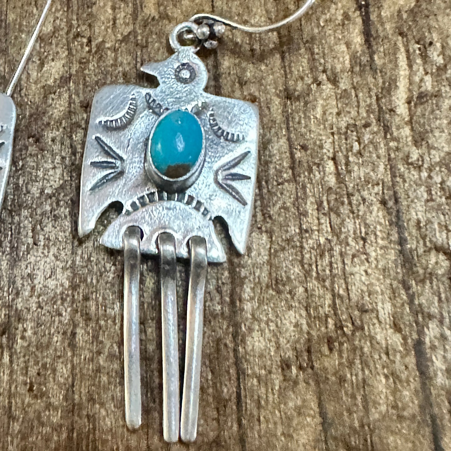 Kingman Turquoise Thunderbird Dangle Earrings 925 Sterling Silver Signed