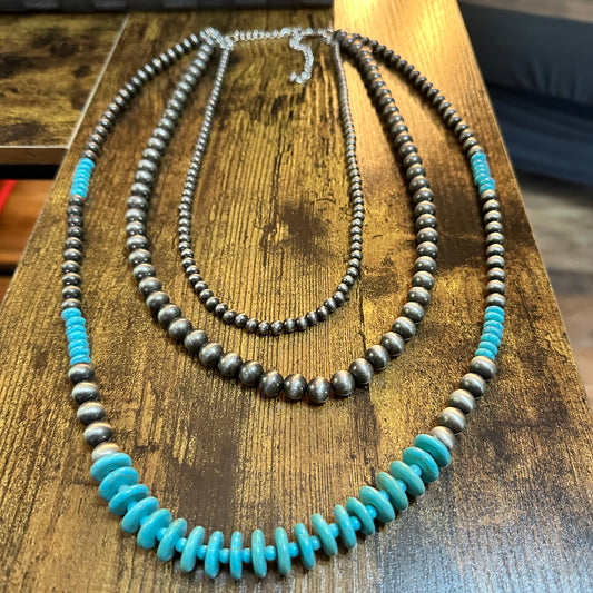 Handmade Navajo Bead Necklace 3 Strand Adjustable Length 30 to 35 Inches